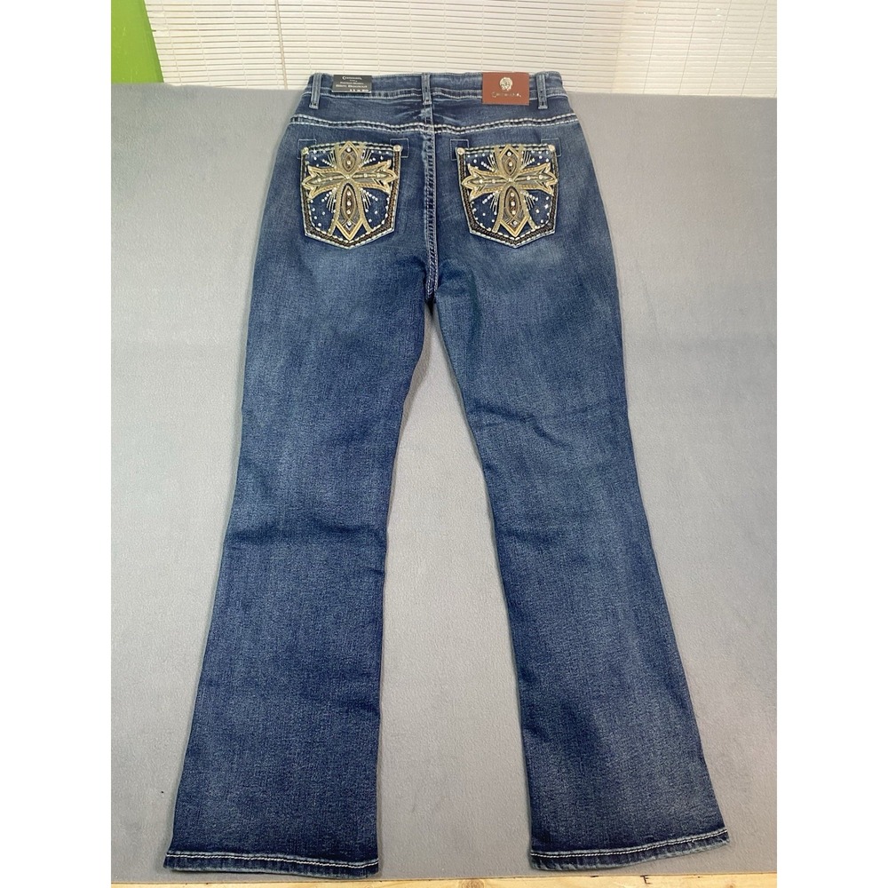 NWT Boutique Jeans Women's 11/30 Embroidered Bedazzled Cross Back Pocket Bootcut